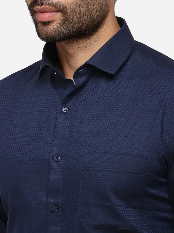 Navy Blue Dobby Slim Fit Formal Shirt | Greenfibre