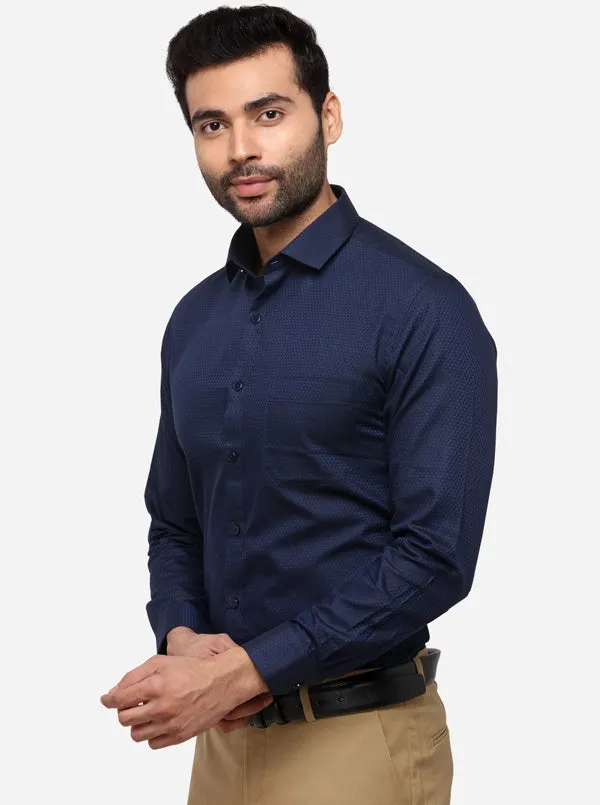 Navy Blue Dobby Slim Fit Formal Shirt | Greenfibre