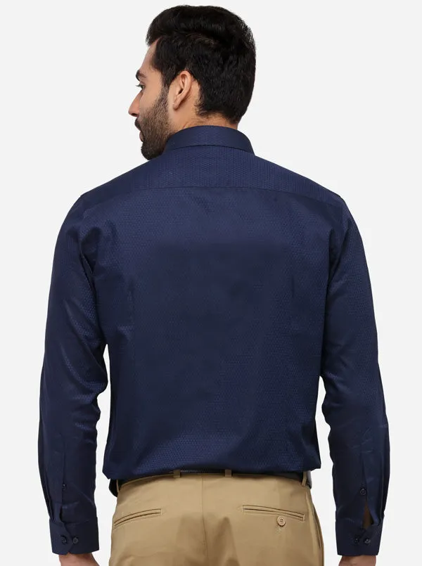 Navy Blue Dobby Slim Fit Formal Shirt | Greenfibre