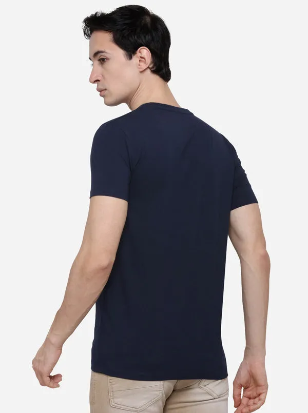 Navy Blue Slim Fit Solid T-Shirt | JadeBlue