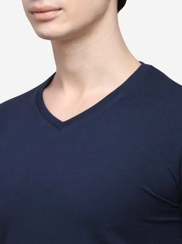 Navy Blue Slim Fit Solid T-Shirt | JadeBlue