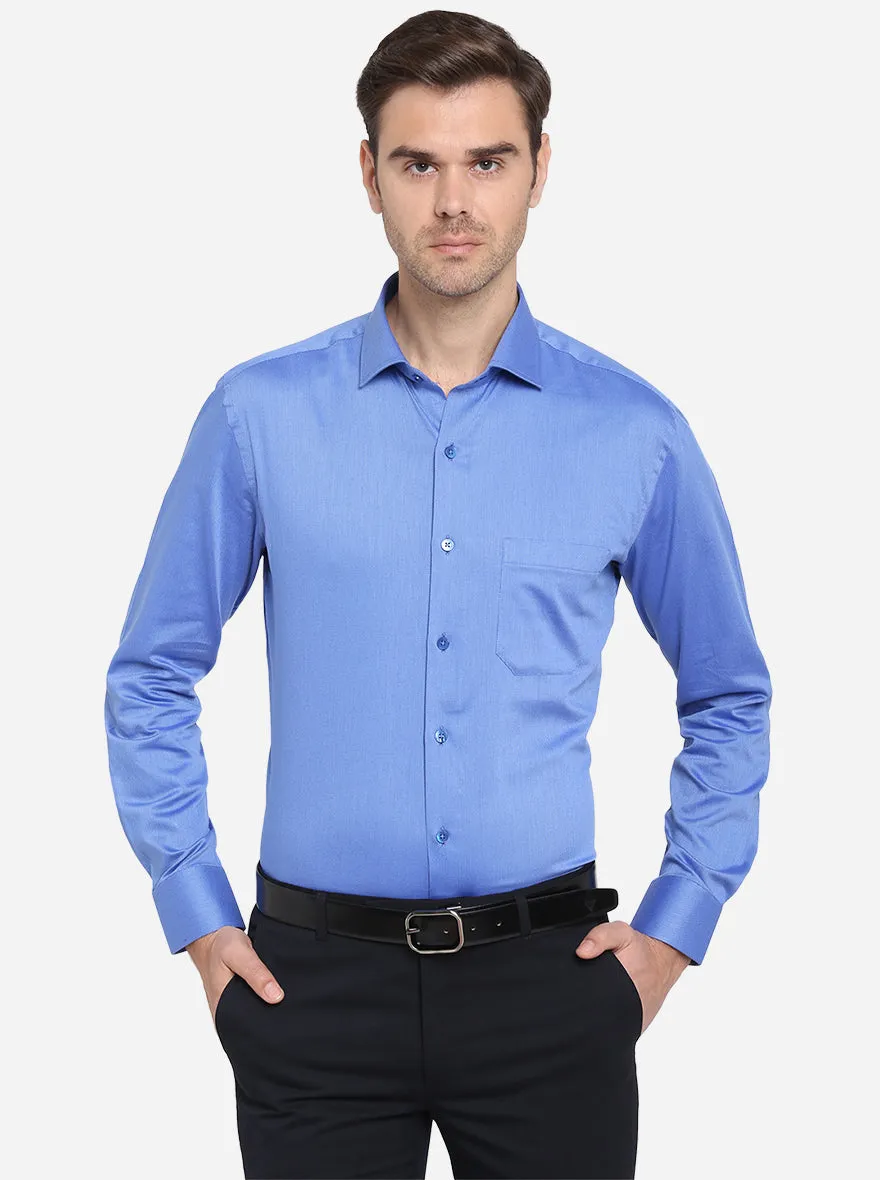 Ocean Blue Dobby Slim Fit Formal Shirt | Metal