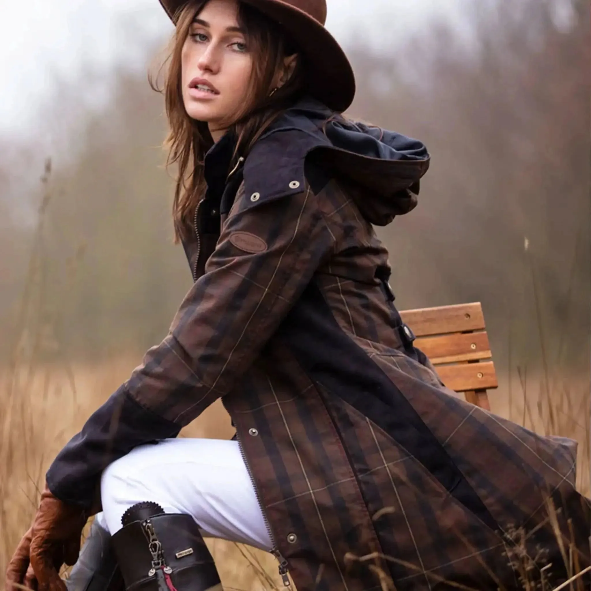 Odette Brown Check Waterproof Coat