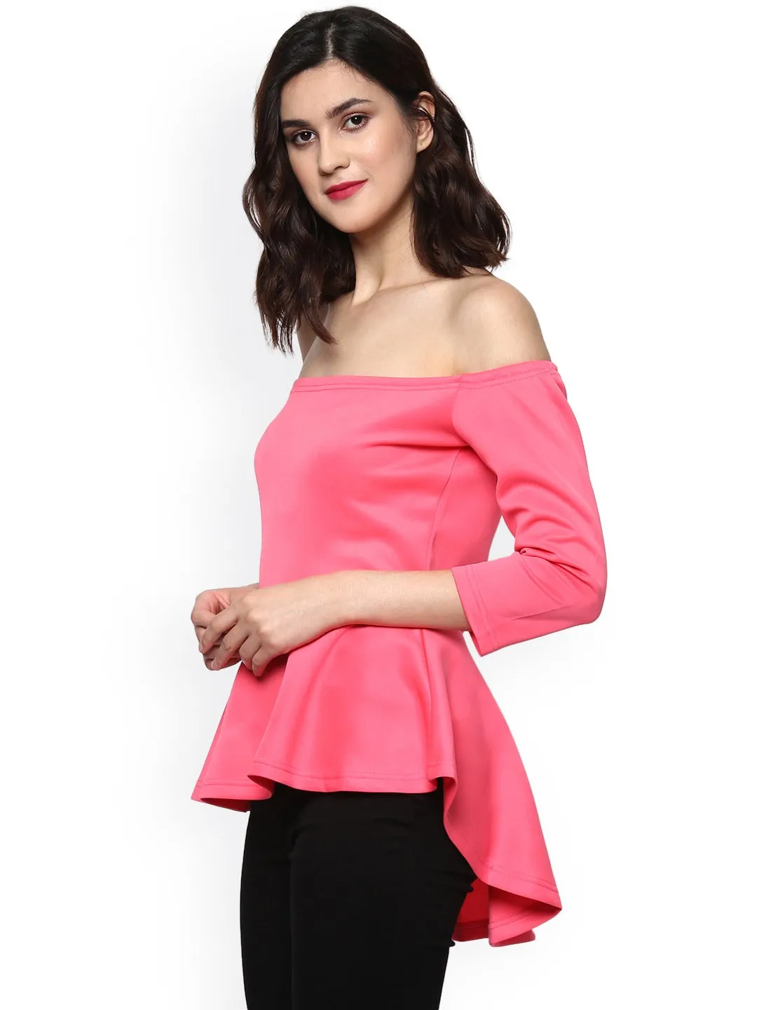 Pink Scuba Off Shoulder Peplum Top