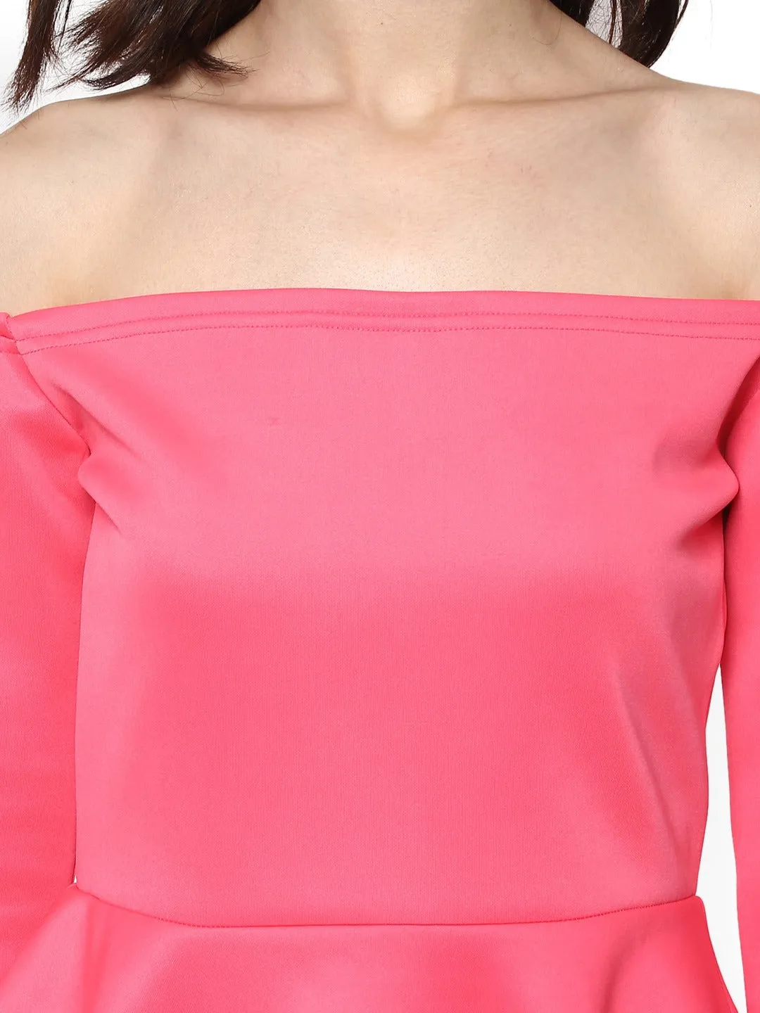 Pink Scuba Off Shoulder Peplum Top