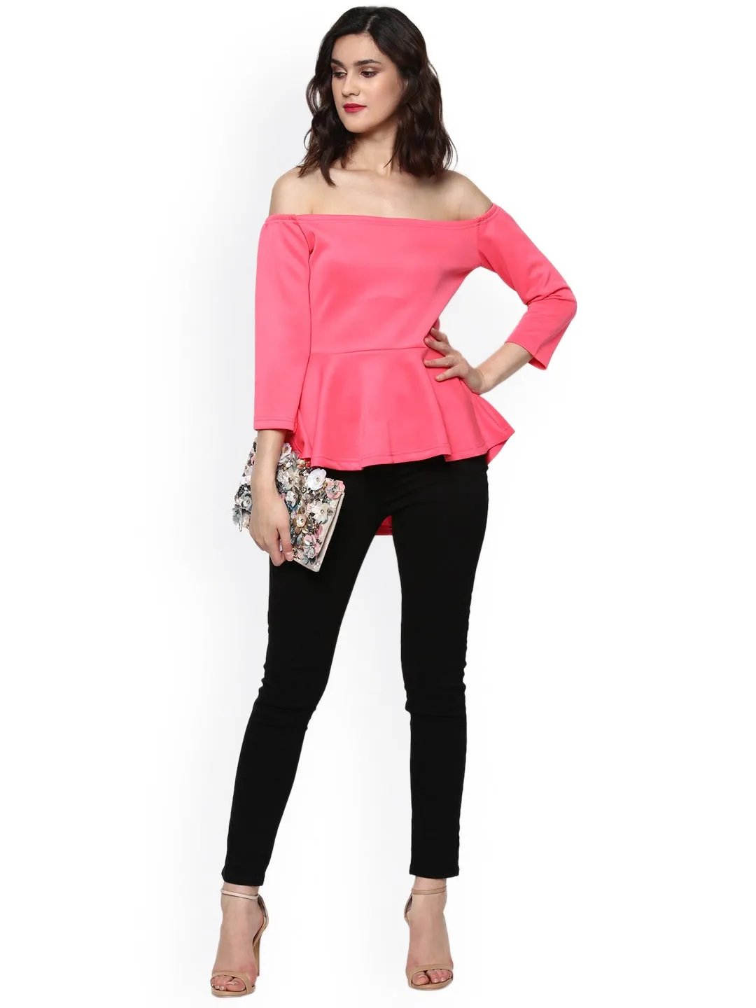 Pink Scuba Off Shoulder Peplum Top