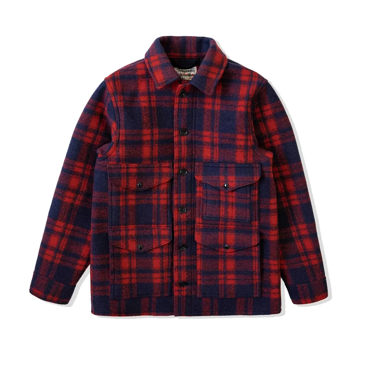 Red Blue Plaid Coat Mid Length Heavy Woolen Cruiser Jacket