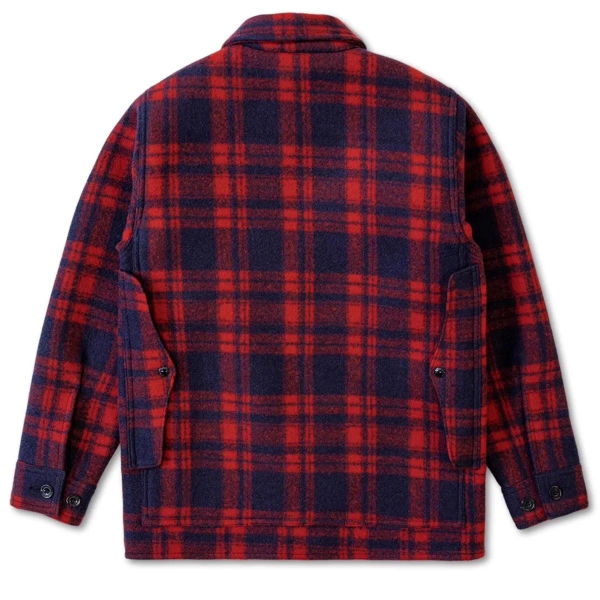 Red Blue Plaid Coat Mid Length Heavy Woolen Cruiser Jacket