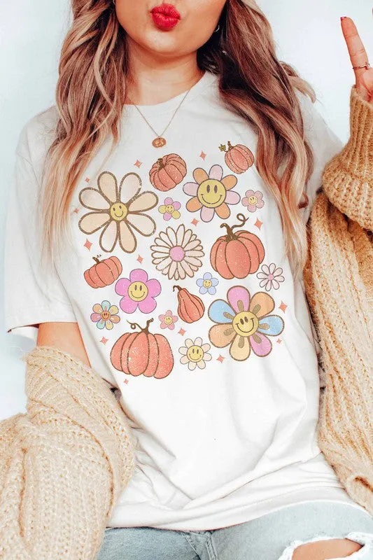 SMILEY PUMPKIN DAISY GRAPHIC TEE PLUS SIZE