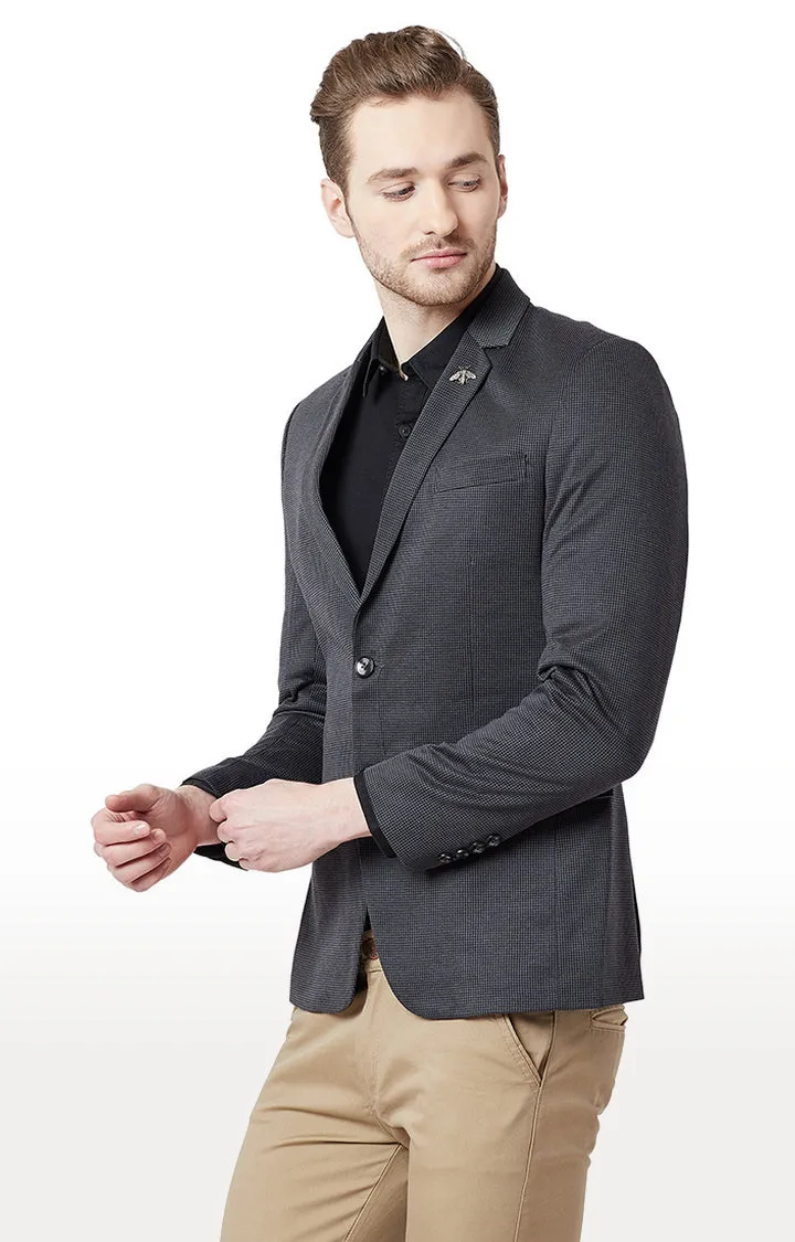 Spykar Grey Cotton Regular Fit Blazer For Men