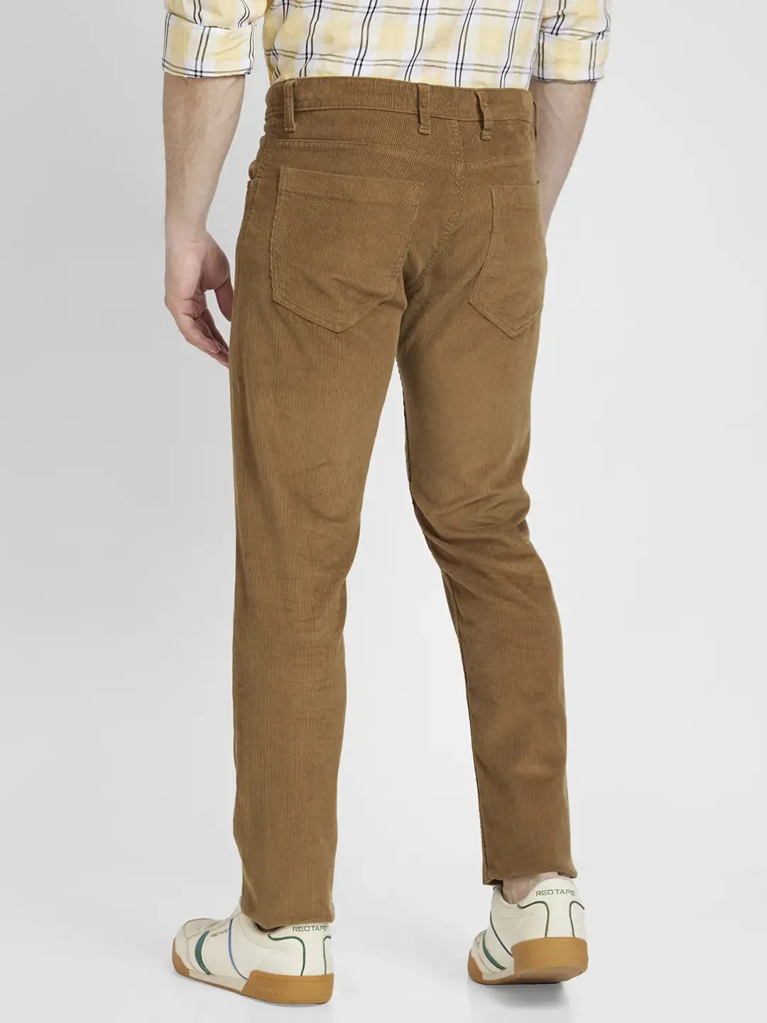 Spykar Men Khaki Cotton Slim Fit Mid Rise Trousers