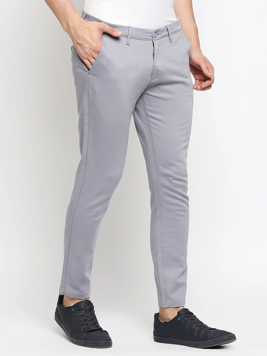 Spykar Men Light Grey Solid Slim Mid-Rise Trouser