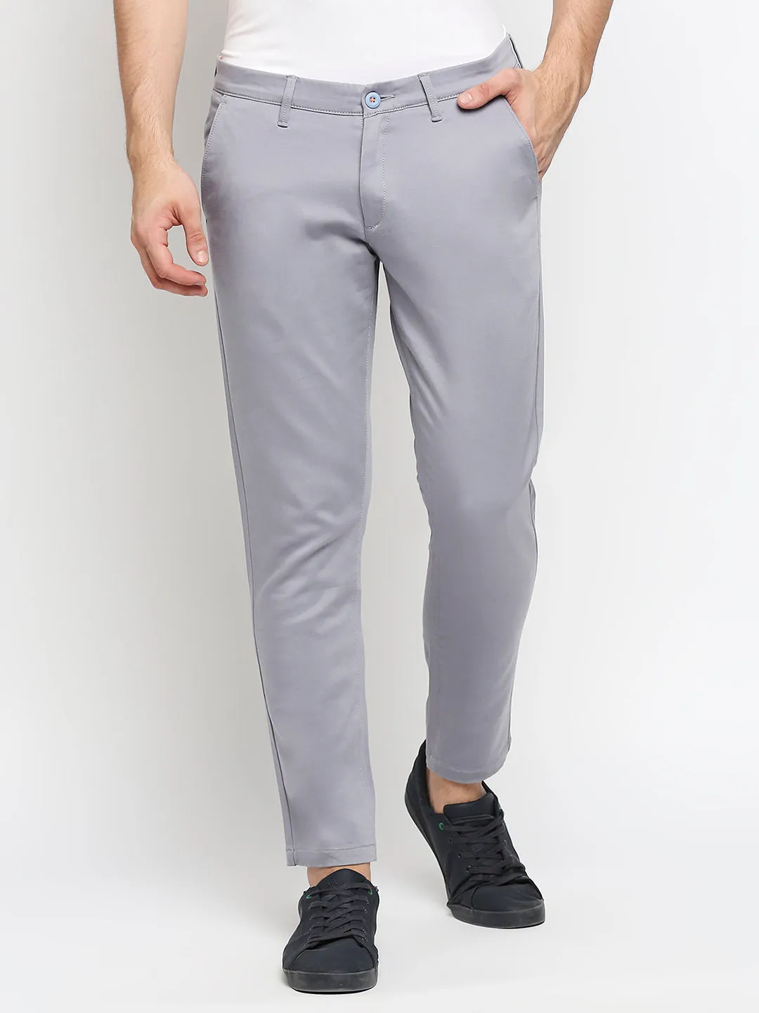 Spykar Men Light Grey Solid Slim Mid-Rise Trouser