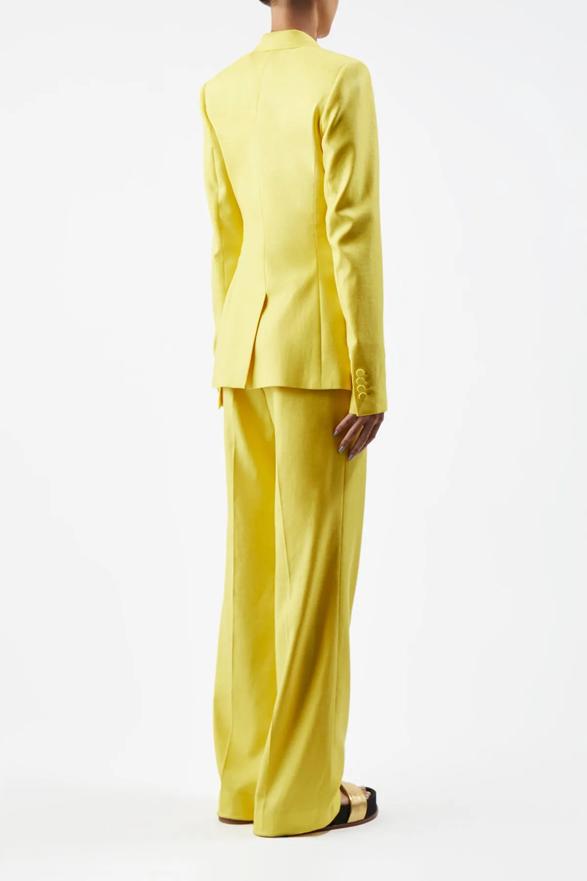 Stephanie Blazer in Cadmium Yellow Virgin Wool and Silk Linen Twill