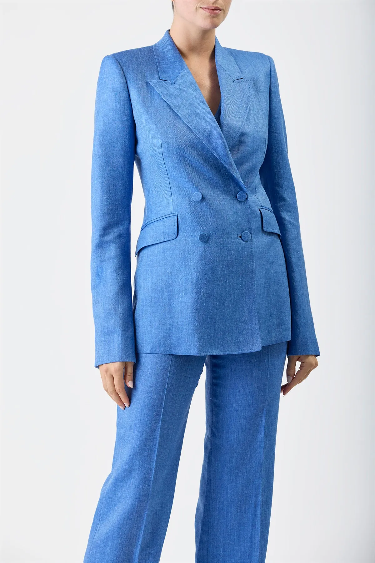 Stephanie Blazer in Sapphire Virgin Wool and Silk Linen