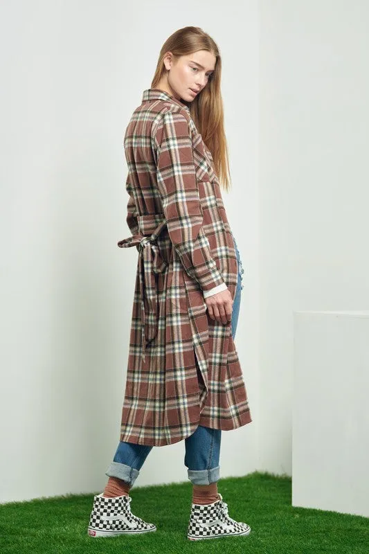 TEEK - PLAID PRINT COLLAR LONG SHIRT DRESS