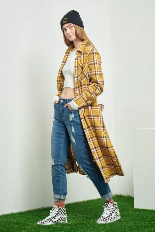 TEEK - PLAID PRINT COLLAR LONG SHIRT DRESS