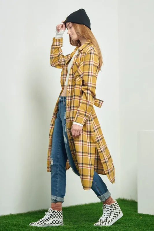 TEEK - PLAID PRINT COLLAR LONG SHIRT DRESS