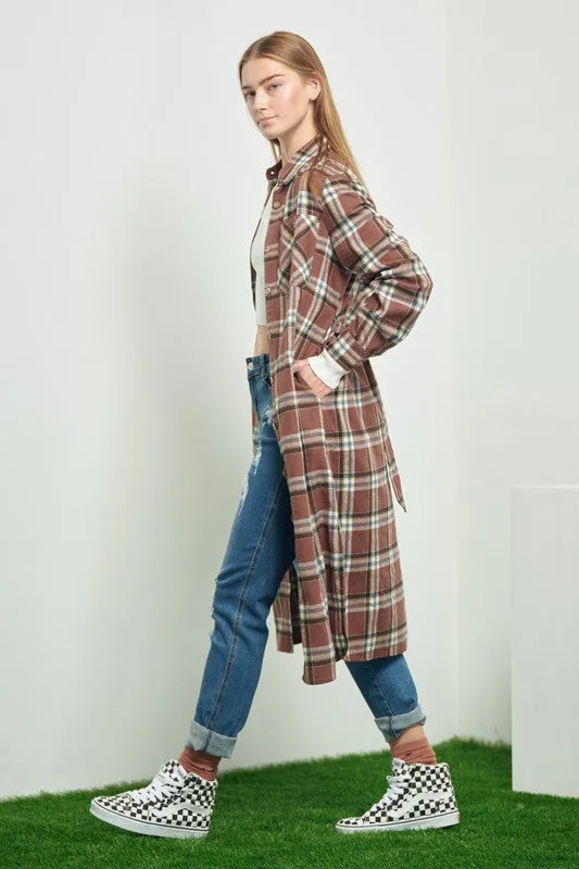 TEEK - PLAID PRINT COLLAR LONG SHIRT DRESS