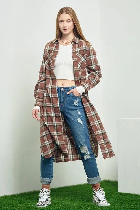 TEEK - PLAID PRINT COLLAR LONG SHIRT DRESS