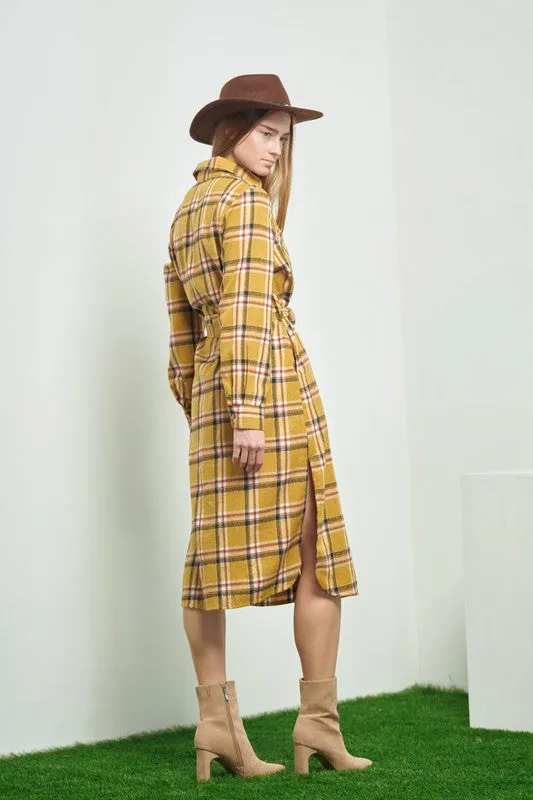 TEEK - PLAID PRINT COLLAR LONG SHIRT DRESS