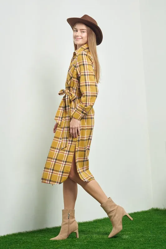 TEEK - PLAID PRINT COLLAR LONG SHIRT DRESS