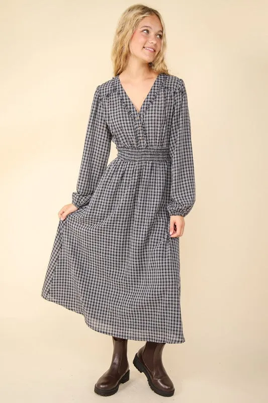 VER112 - NAVY PLAID MAXI DRESS