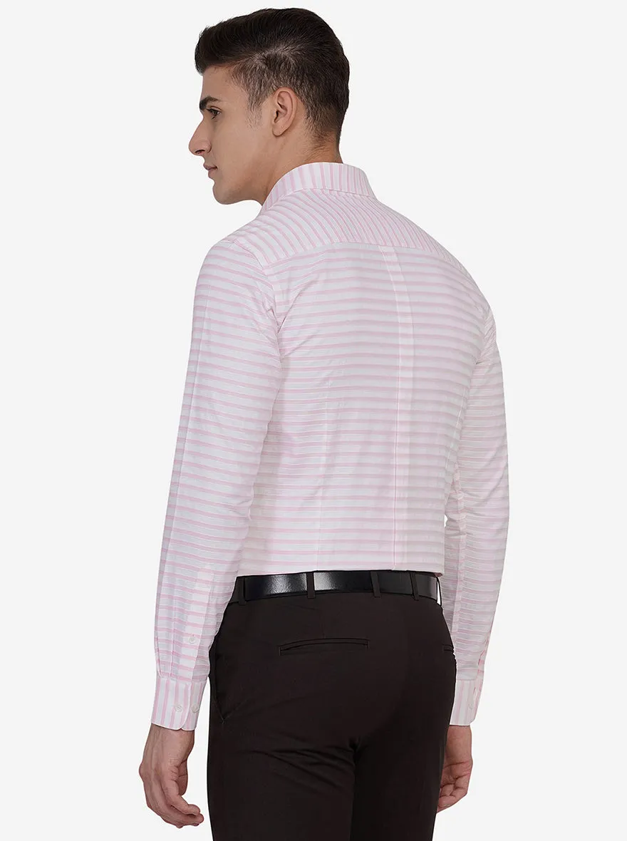 White & Pink Striped Slim Fit Formal Shirt | JadeBlue