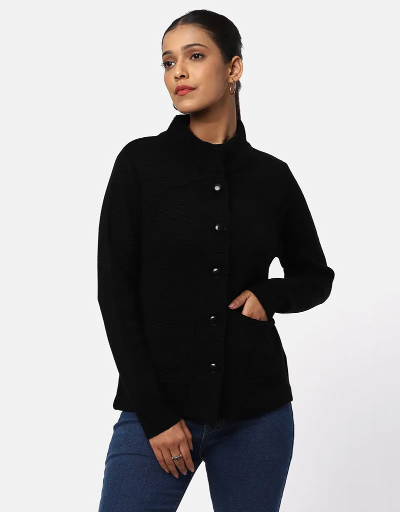 Women Woolen Ban Neck With Front Pocket