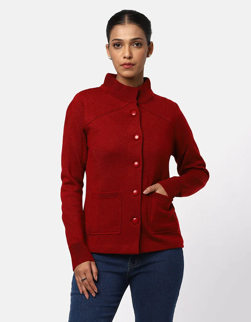 Women Woolen Ban Neck With Front Pocket