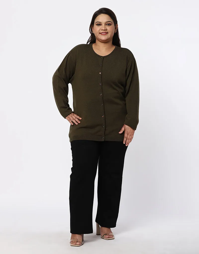 Women Woolen Plus Size Cardigan for Women with Front Buttons