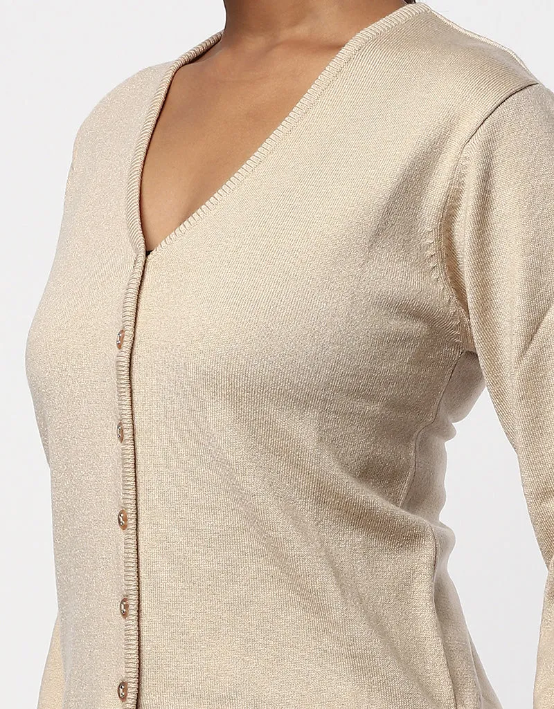 Women Woolen Round Neck Cardigan With Front Buttons