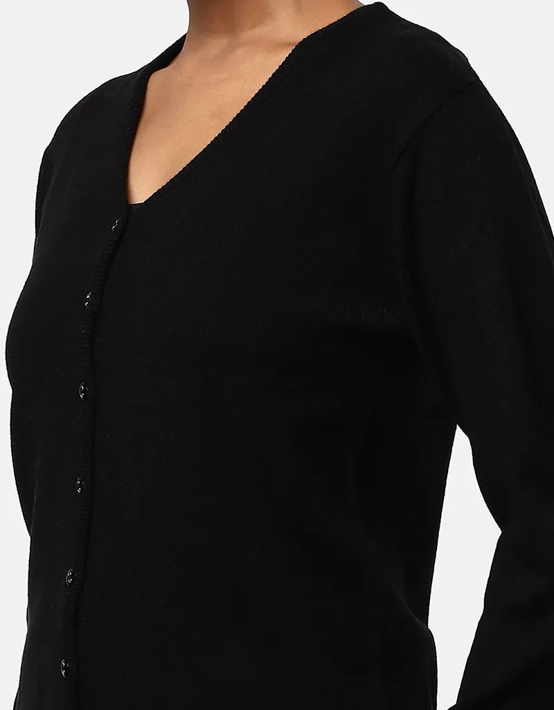 Women Woolen Round Neck Cardigan With Front Buttons