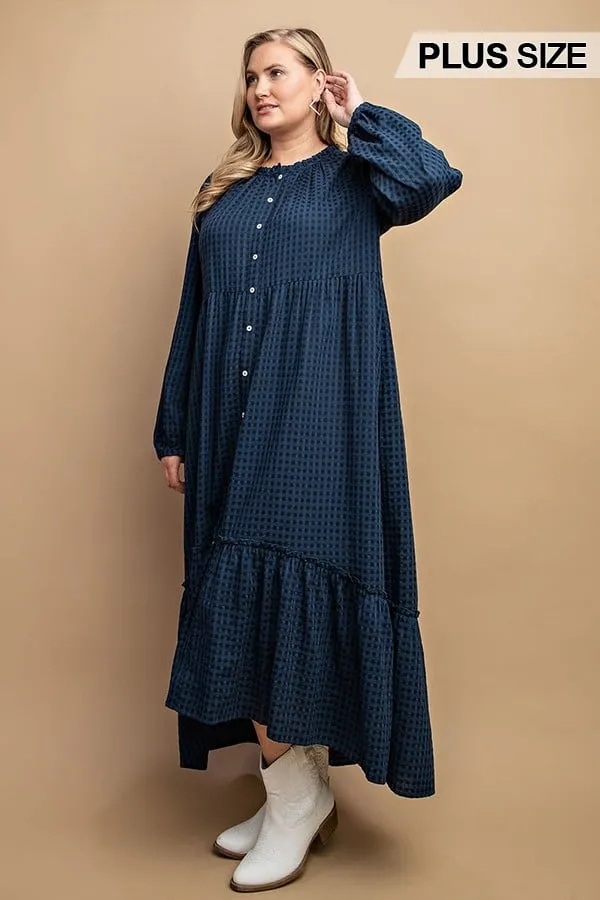 Women's Plaid button down hi - low hem maxi dress