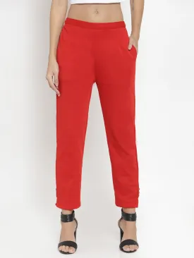 Women'S Red Woolen Pencil Pant