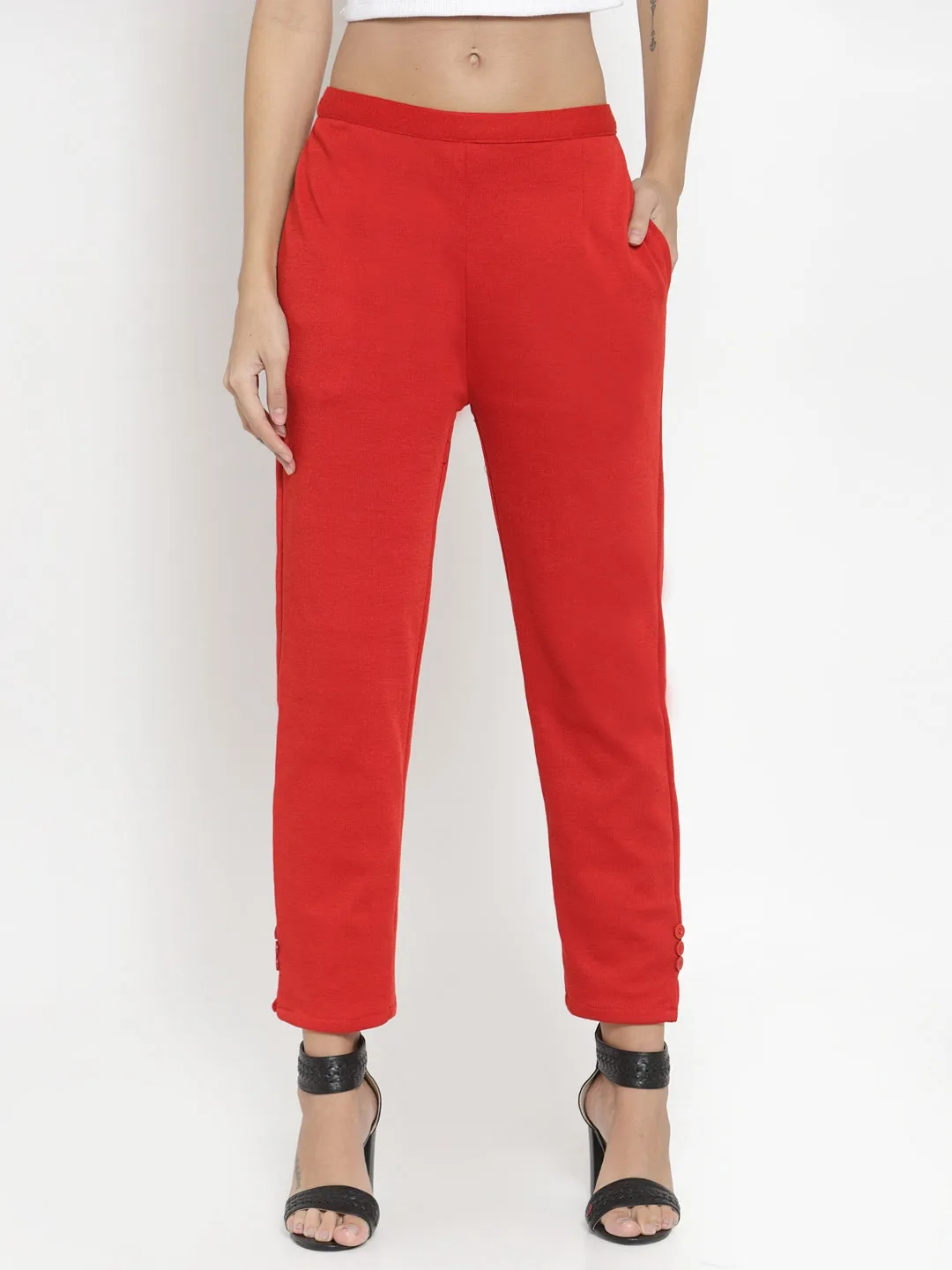 Women'S Red Woolen Pencil Pant