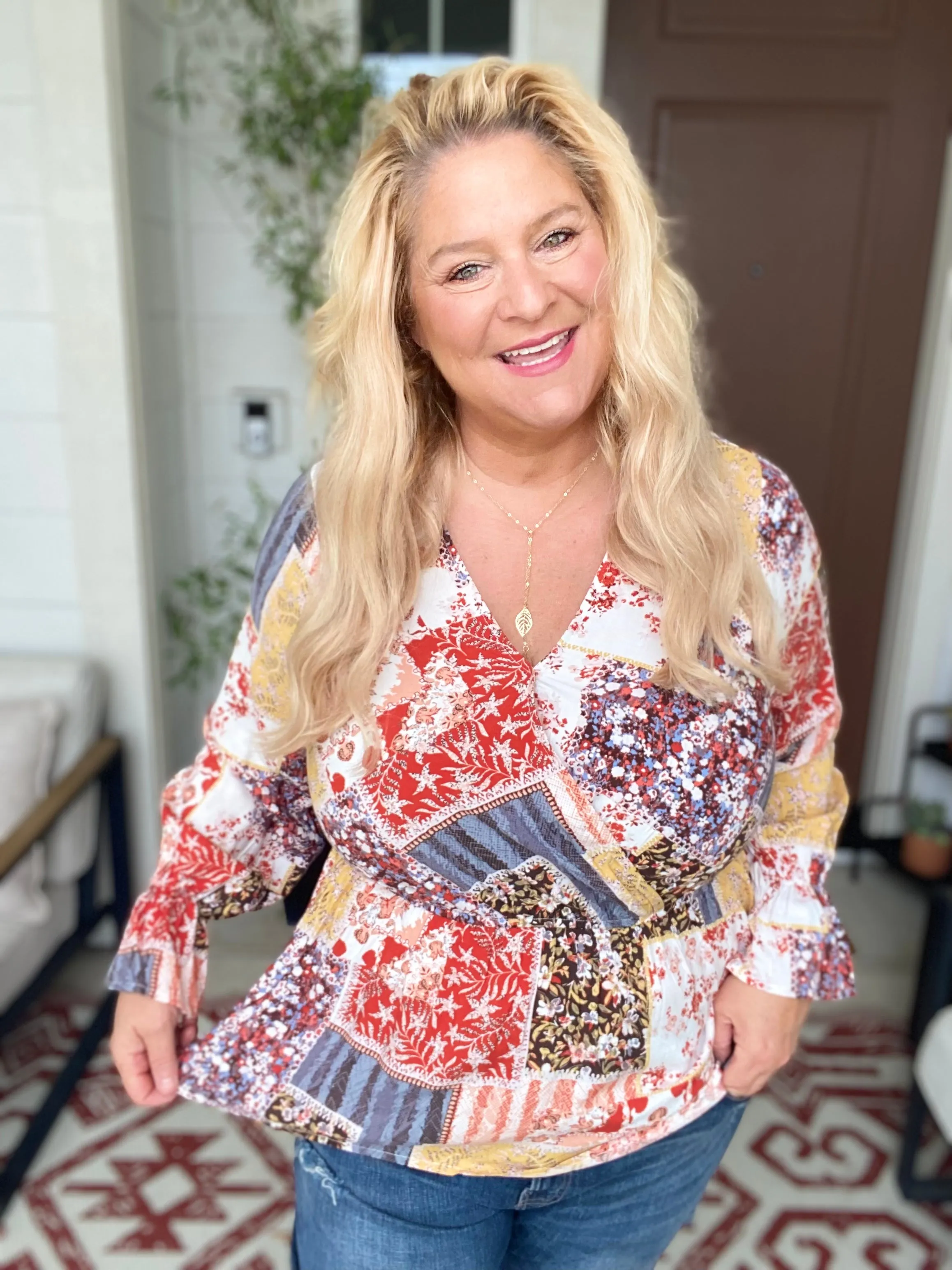 Wrapped with Joy Mixed Print Wrap Top